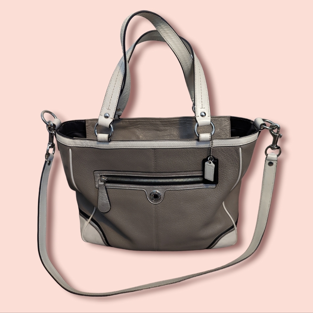 Coach Laura Spectator Leather Bag, taupe and ivory color